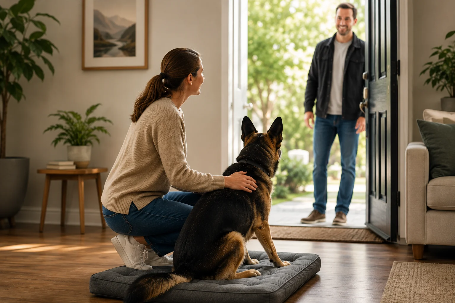 Certified dog trainer rewarding calm dog behavior at Topanga training facility Los Angeles