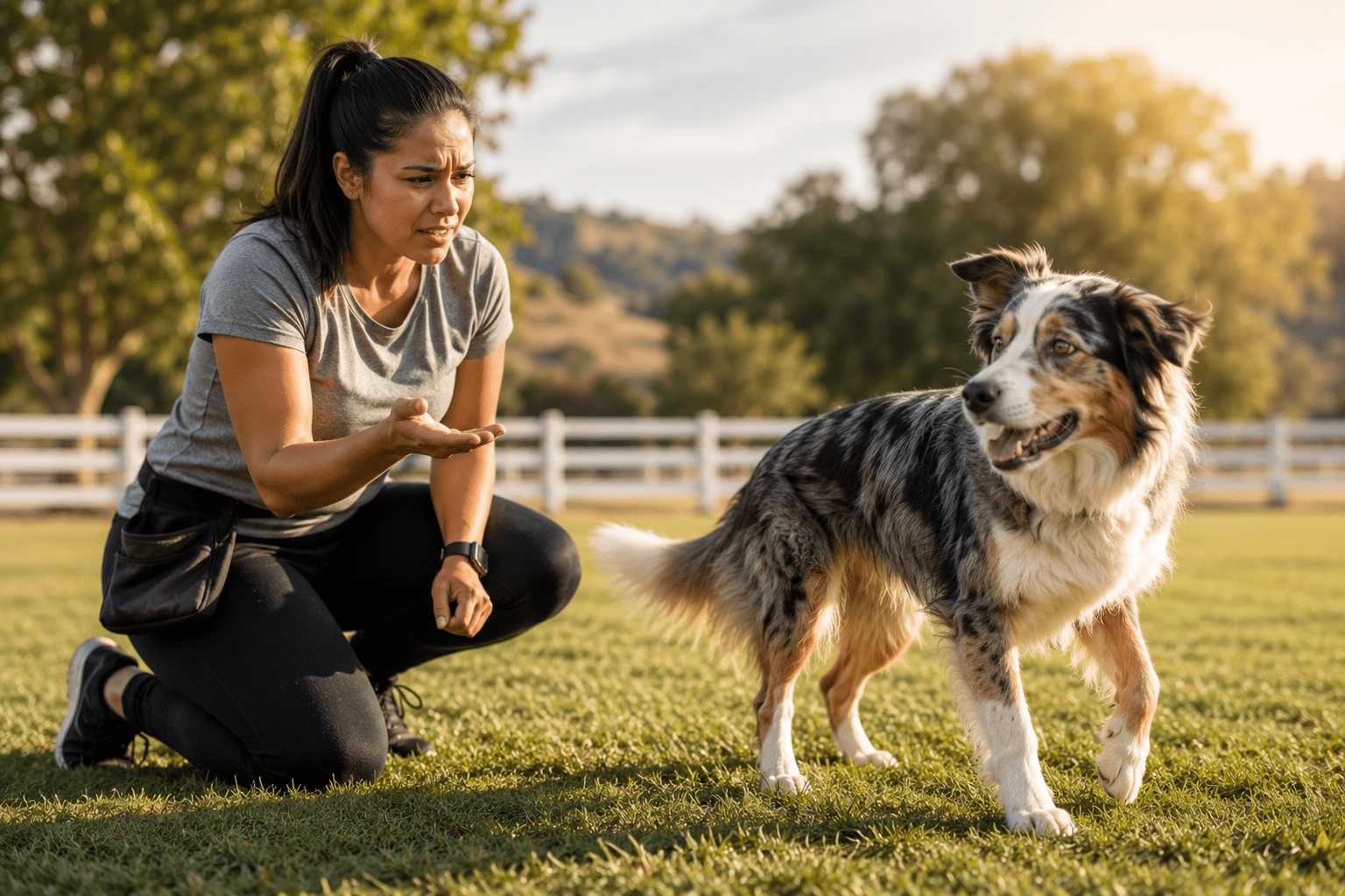 Dog trainer working with reactive dog during behavior correction training Los Angeles